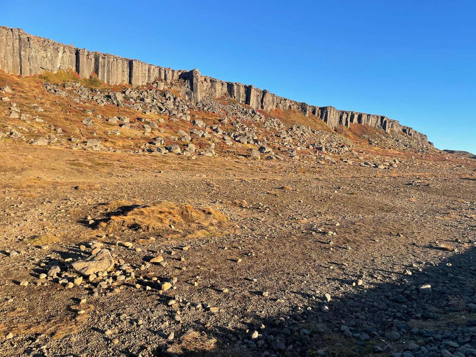 A long wall of hexagonal basalt columns at Gerduberg on Snaefellsnes