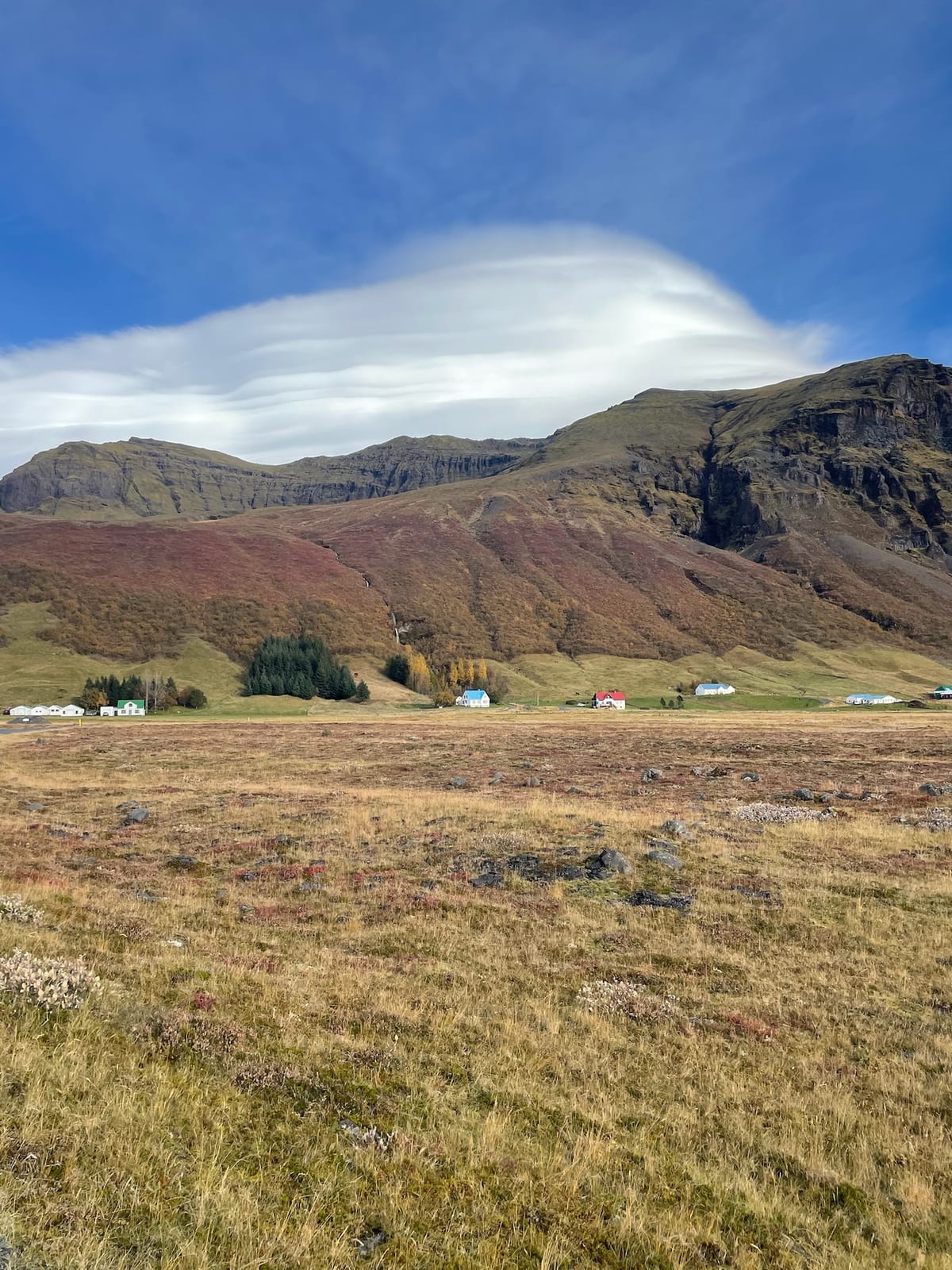 The ring road running east toward the big glacier under a wide sky