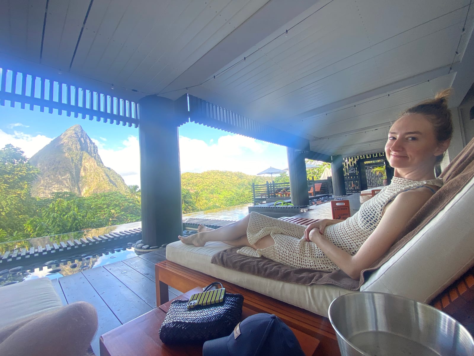 Lounging by the infinity pool with a Piton view